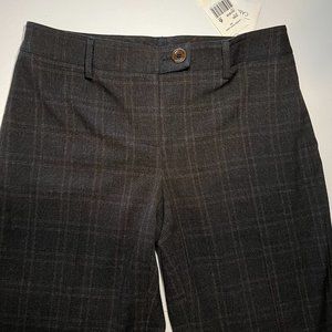 Cabi Lauren Deep Gray-Brown Plaid Wide Leg Trouser Pants 248 Long - NWT - Sz 6